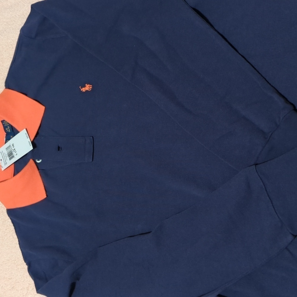 Polo Ralph Lauren boy's blue with orange collar Large (14-16) t-shirt.